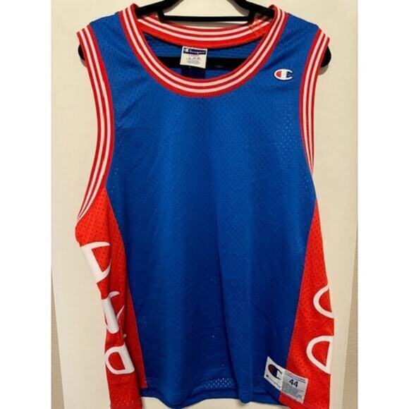 Vintage Early 90s‎ Champion Mesh Basketball Jersey Orange White Blue Mesh Large - Picture 1 of 5
